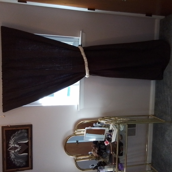 Allen+Roth Woven Brown Black Out Curtain with cream tiebacks. - Picture 2 of 12